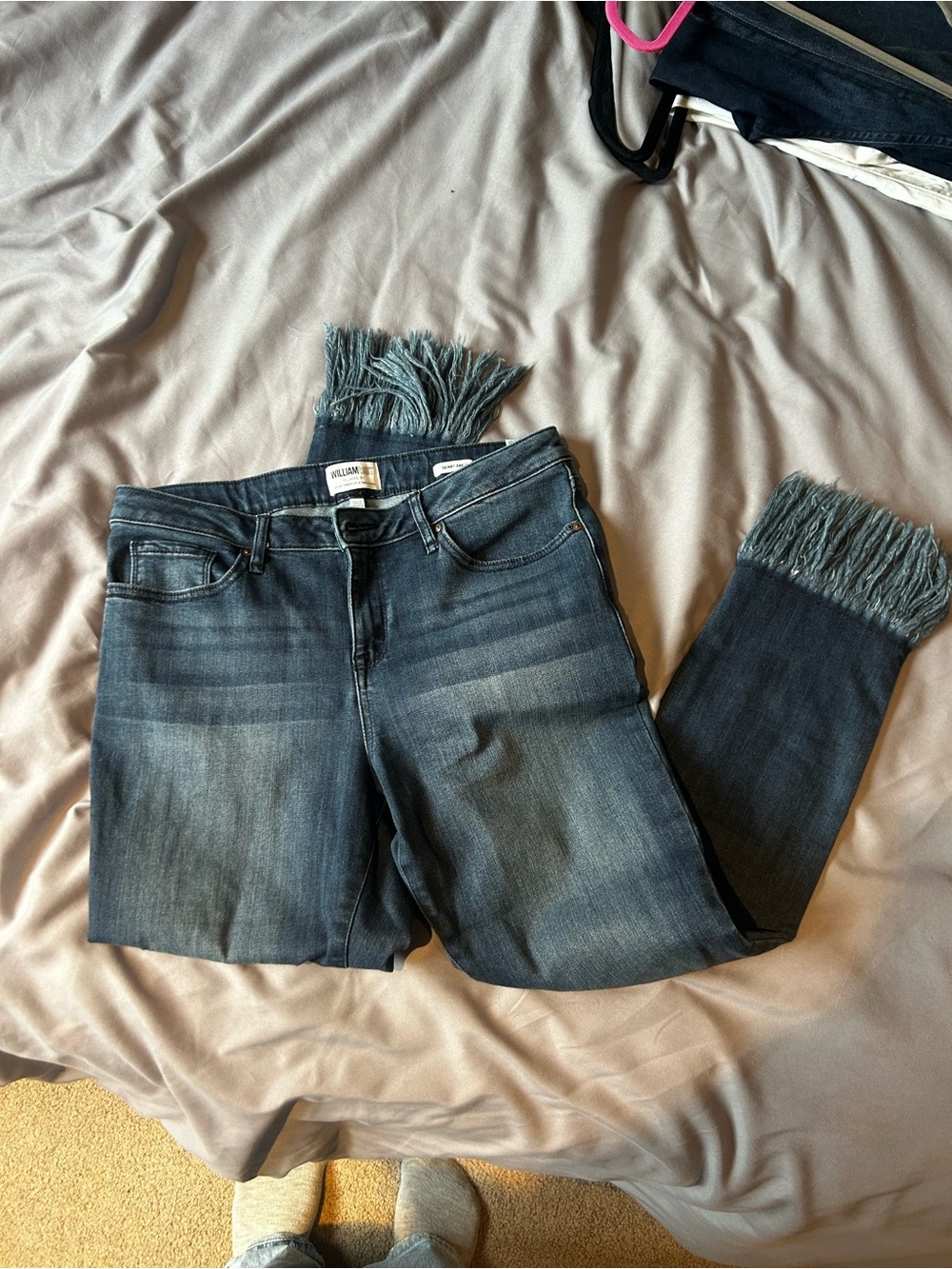 William Rast Dark Wash Fringed Hem Ankle Jeans